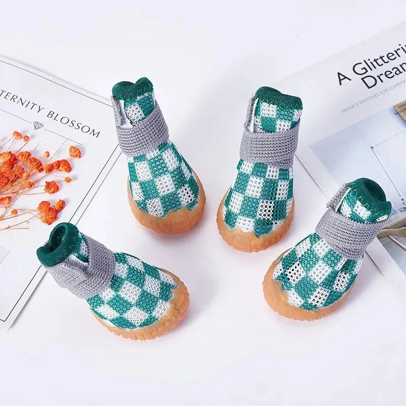 4PCS Dog Shoes Boots Mesh Dog Shoes Breathable Dog Booties