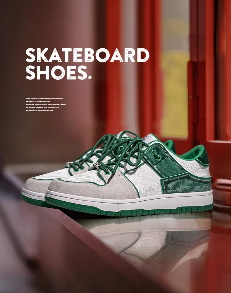 American Retro Fortune Silk Embroidery Thick-Soled Sports  Men's Casual Shoes