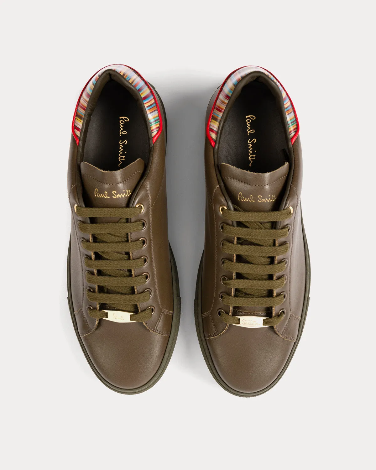 Beck with Signature Stripe Leather Khaki Low Top Sneakers