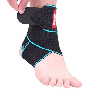 BESKEY Ankle Support Brace Adjustable Breathable Elastic Nylon Material Fit for Most Size Use for Sports Blue