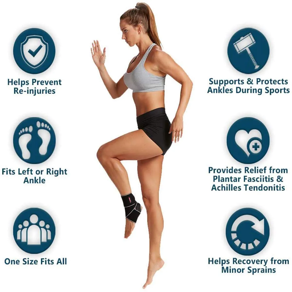 BESKEY Ankle Support Brace Adjustable Breathable Elastic Nylon Material Fit for Most Size Use for Sports Blue