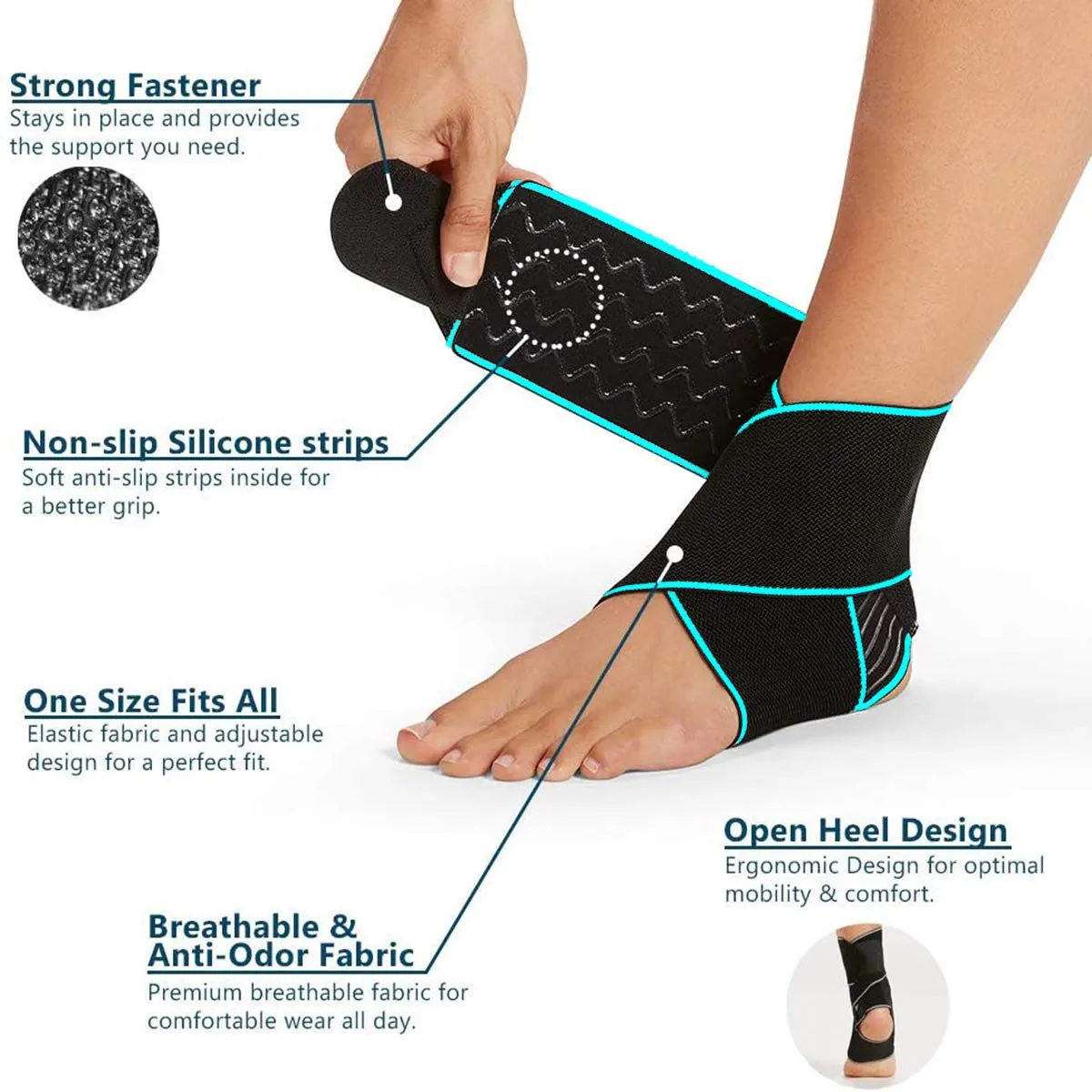 BESKEY Ankle Support Brace Adjustable Breathable Elastic Nylon Material Fit for Most Size Use for Sports Blue
