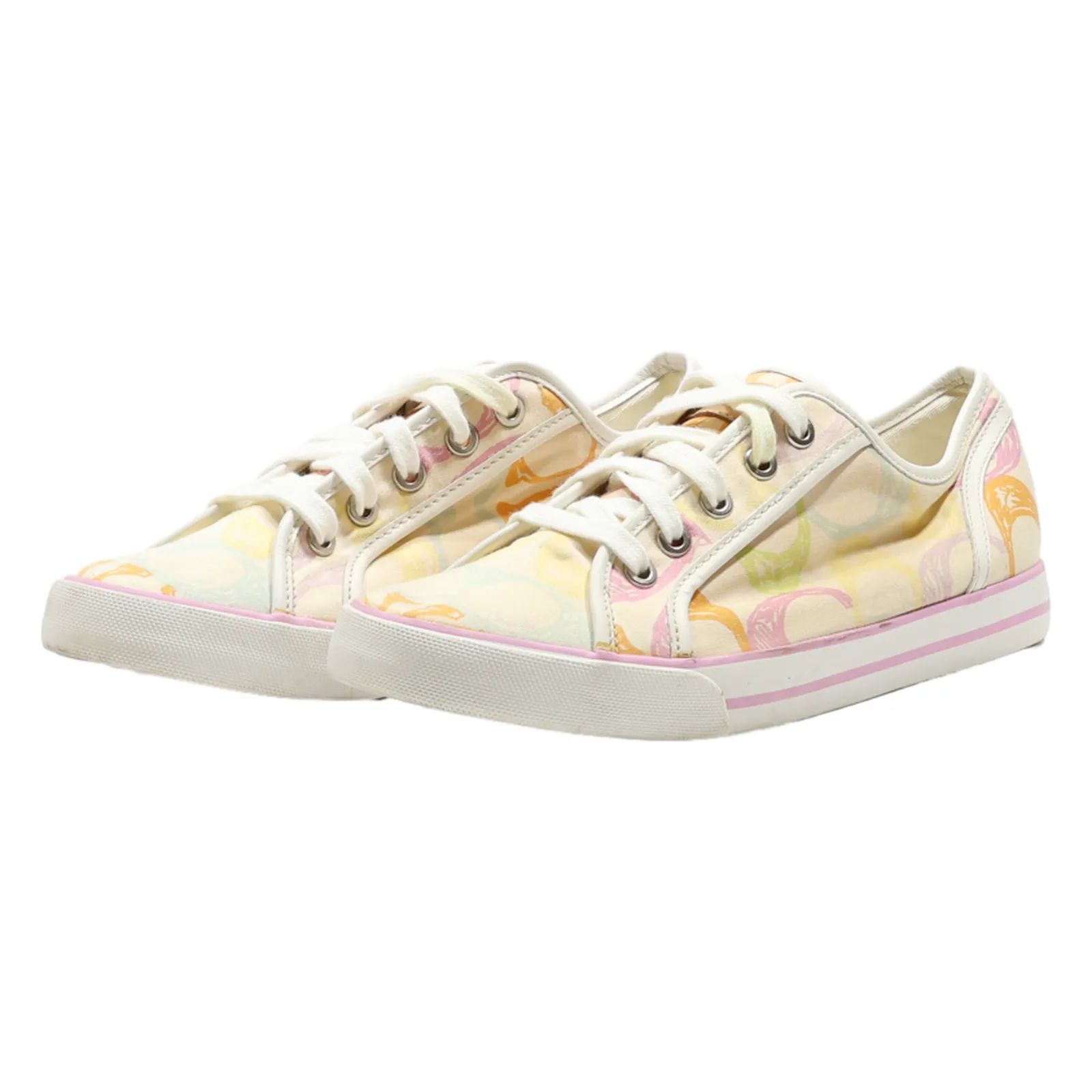 COACH Low Top Trainers Cream Canvas Womens UK 8