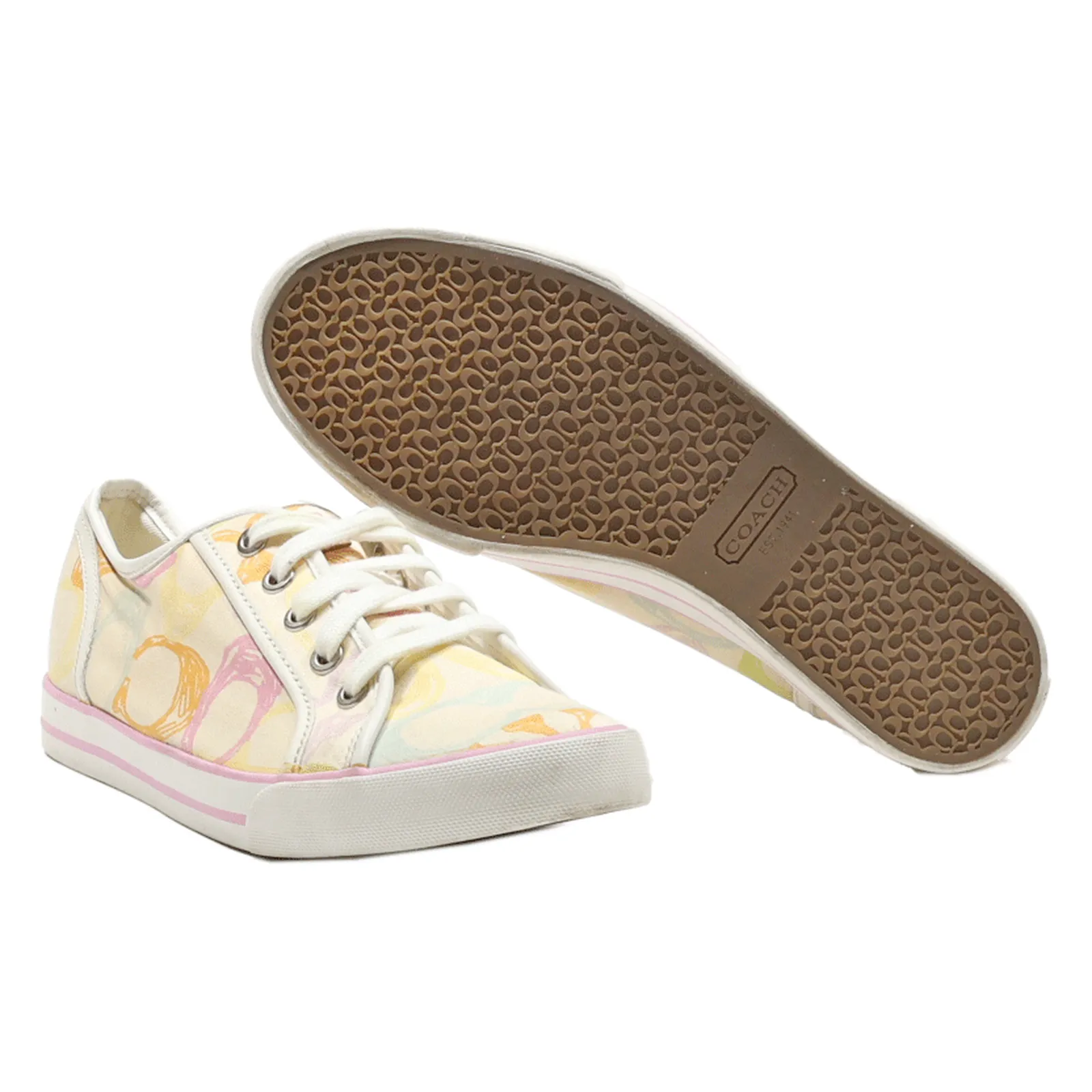 COACH Low Top Trainers Cream Canvas Womens UK 8