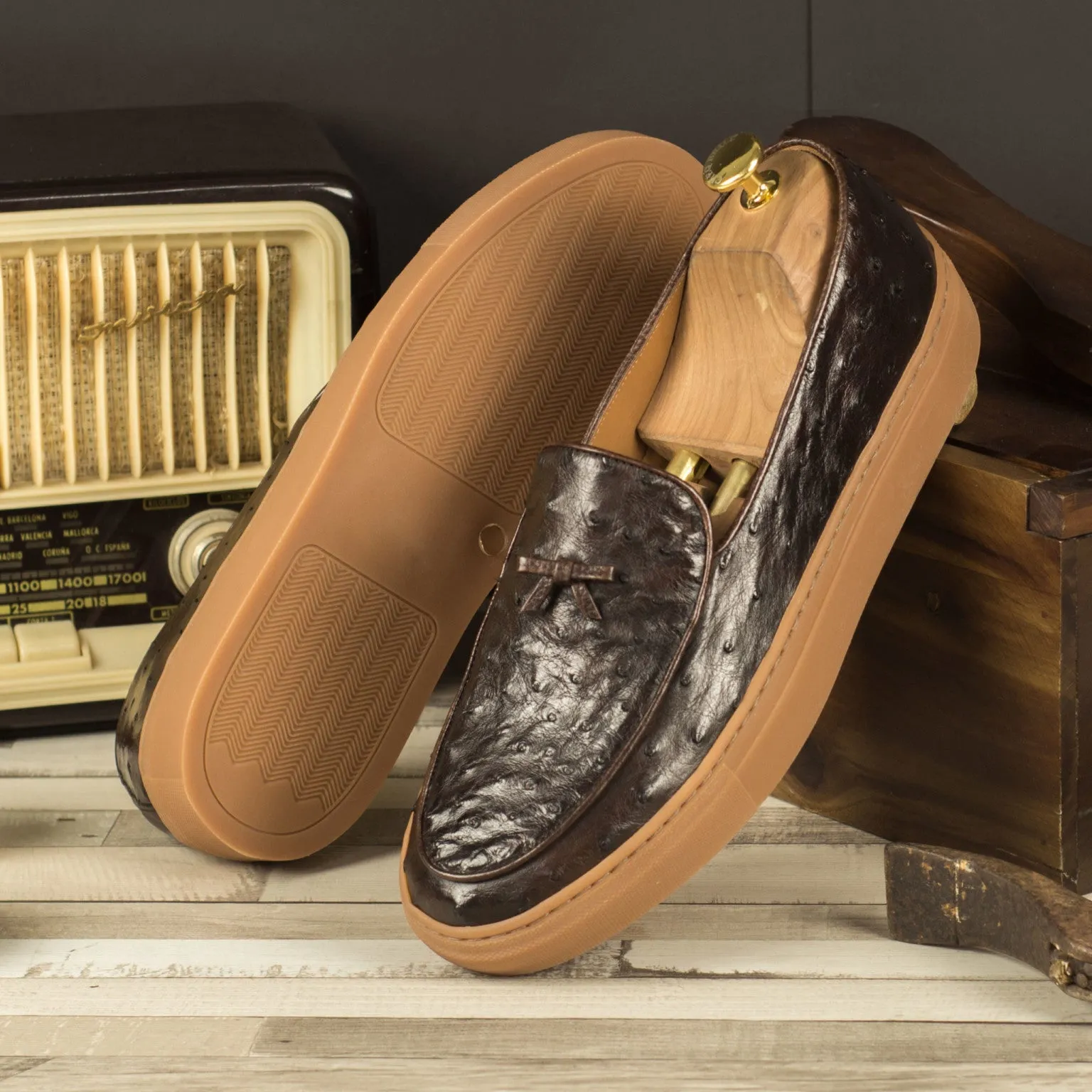 Dark Brown Ostrich Belgian Sneakers