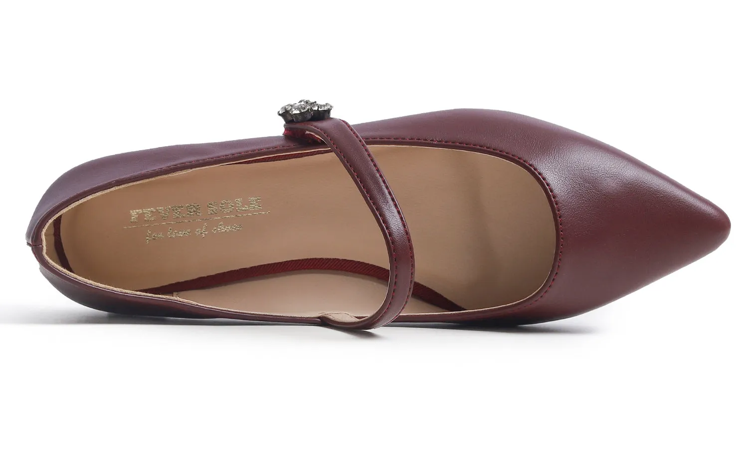 Feversole Women's Pointed Mary Jane Shoes Fashion Strap Buckle Slip On Flats Vegan Leather Flower Buckle