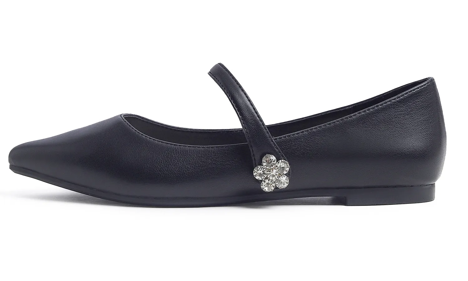 Feversole Women's Pointed Mary Jane Shoes Fashion Strap Buckle Slip On Flats Vegan Leather Flower Buckle