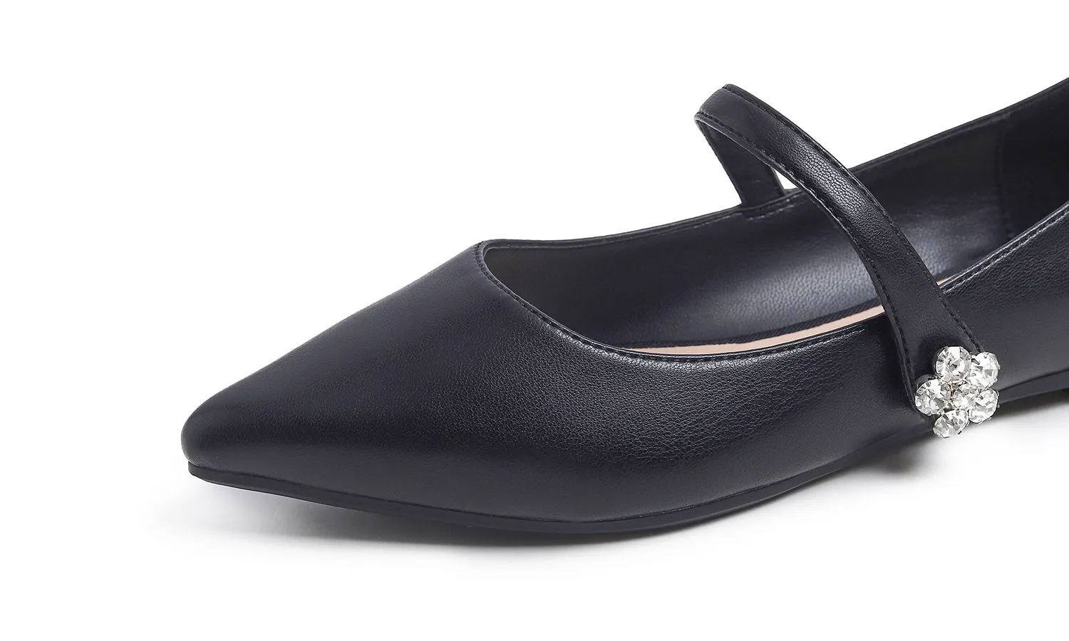 Feversole Women's Pointed Mary Jane Shoes Fashion Strap Buckle Slip On Flats Vegan Leather Flower Buckle