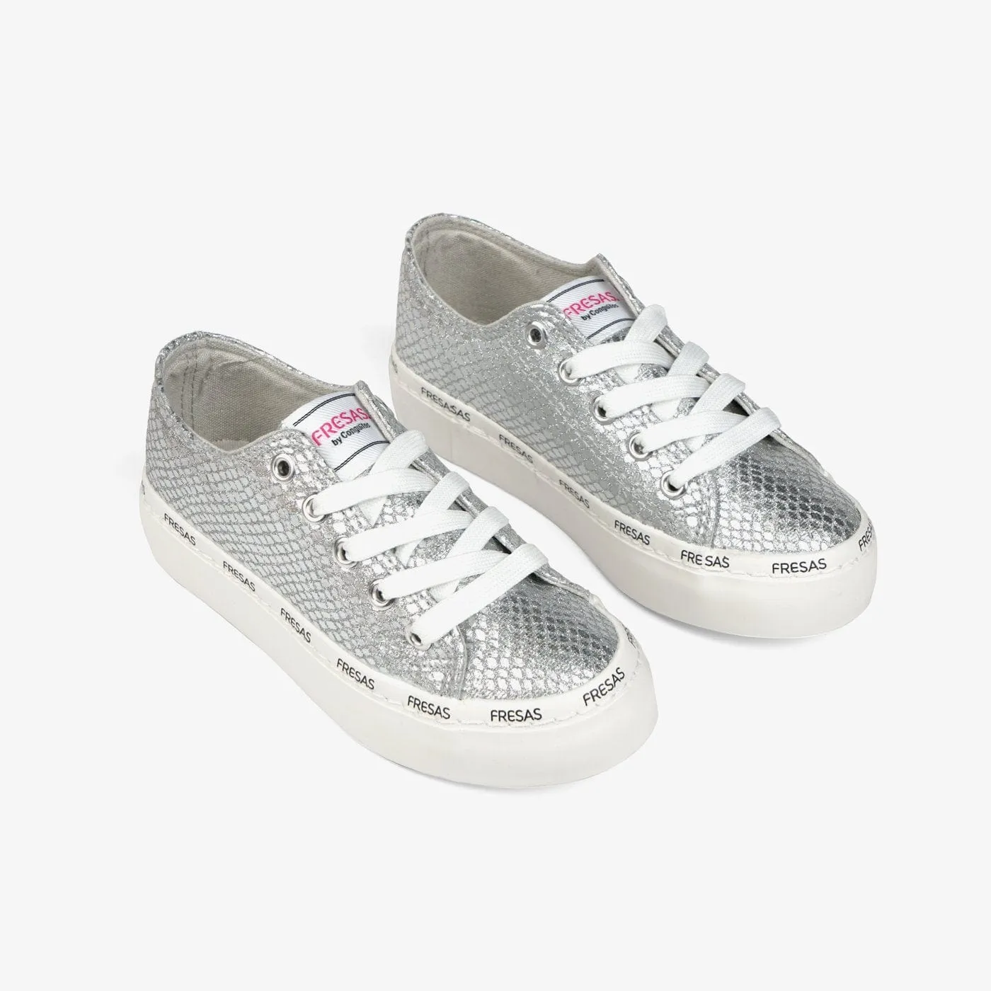 Girl's Metallized Silver Canvas Sneakers