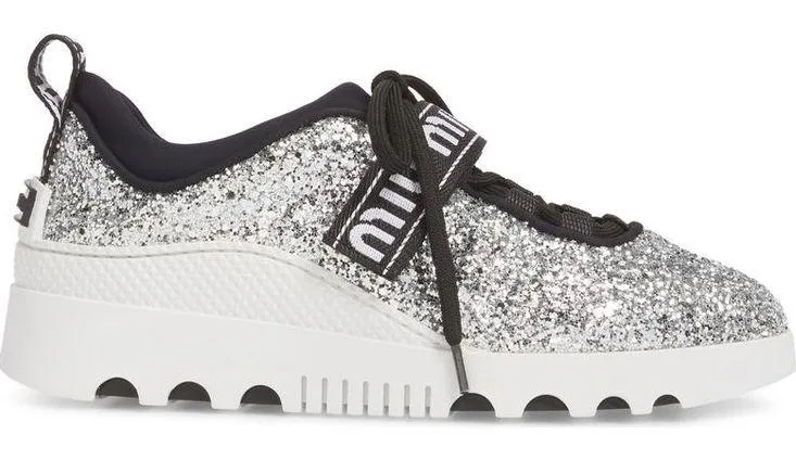 Glitter Platform Trainer with Logo Strap