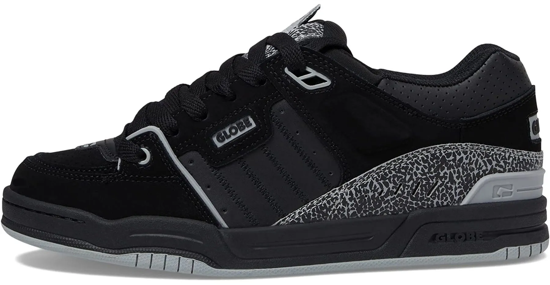 Globe Fusion Black Grey Stipple Nubuck Mens Skate Trainers