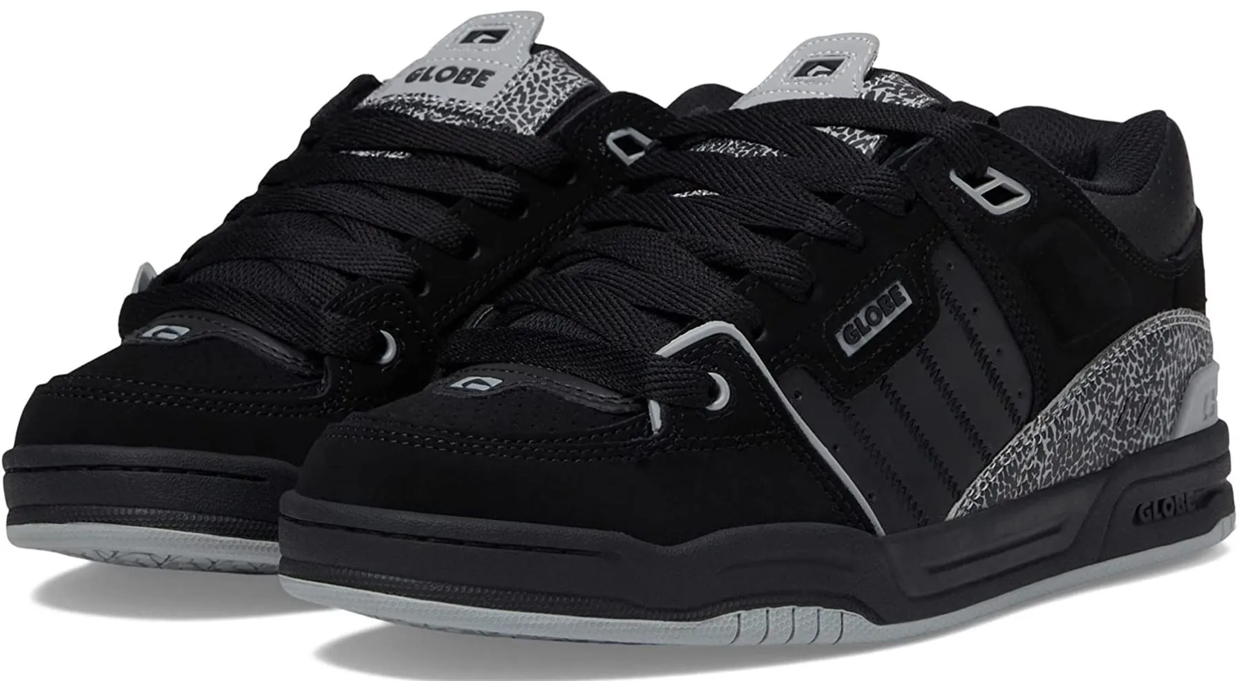 Globe Fusion Black Grey Stipple Nubuck Mens Skate Trainers