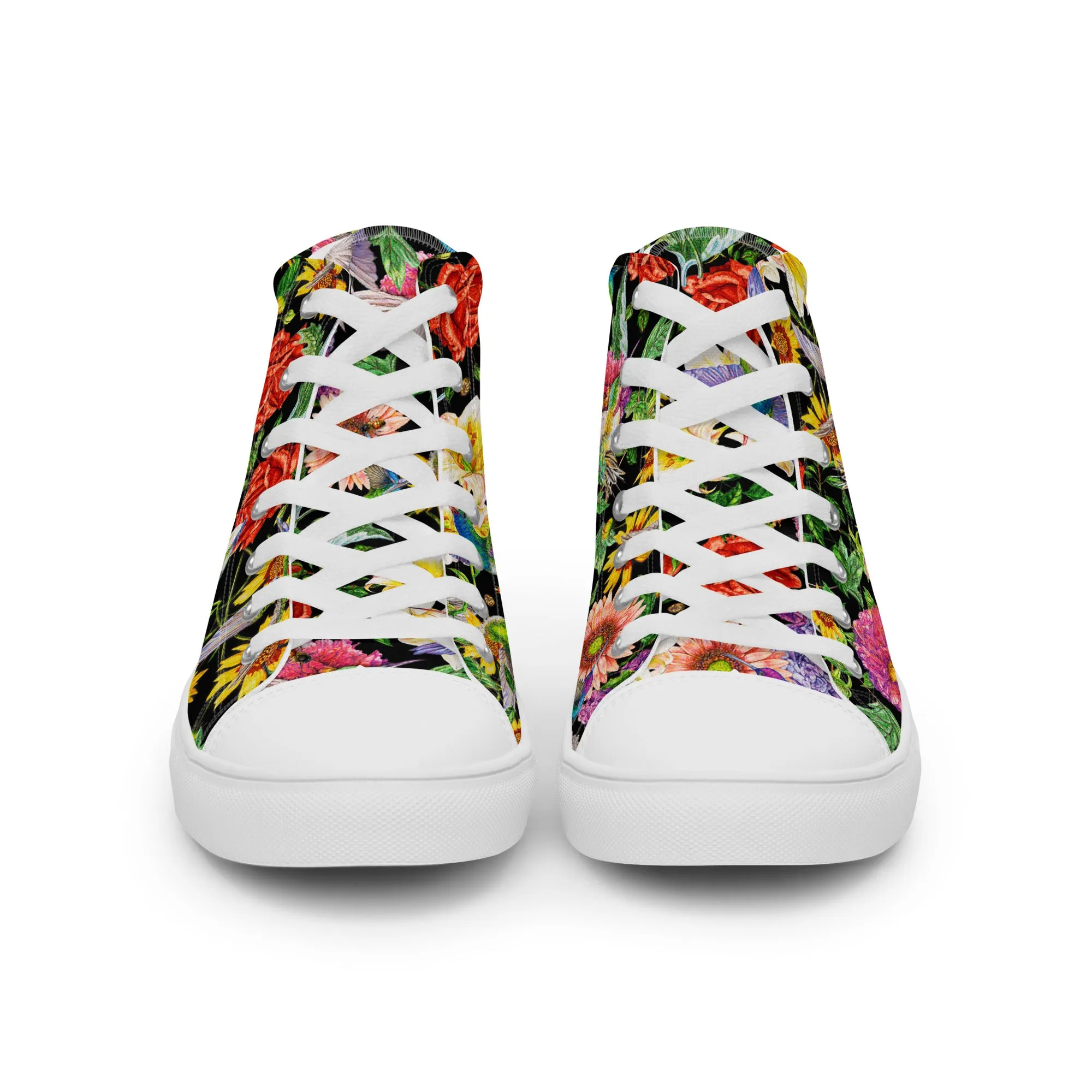 Hummingbird Garden Black - Women's High Top Canvas Shoes