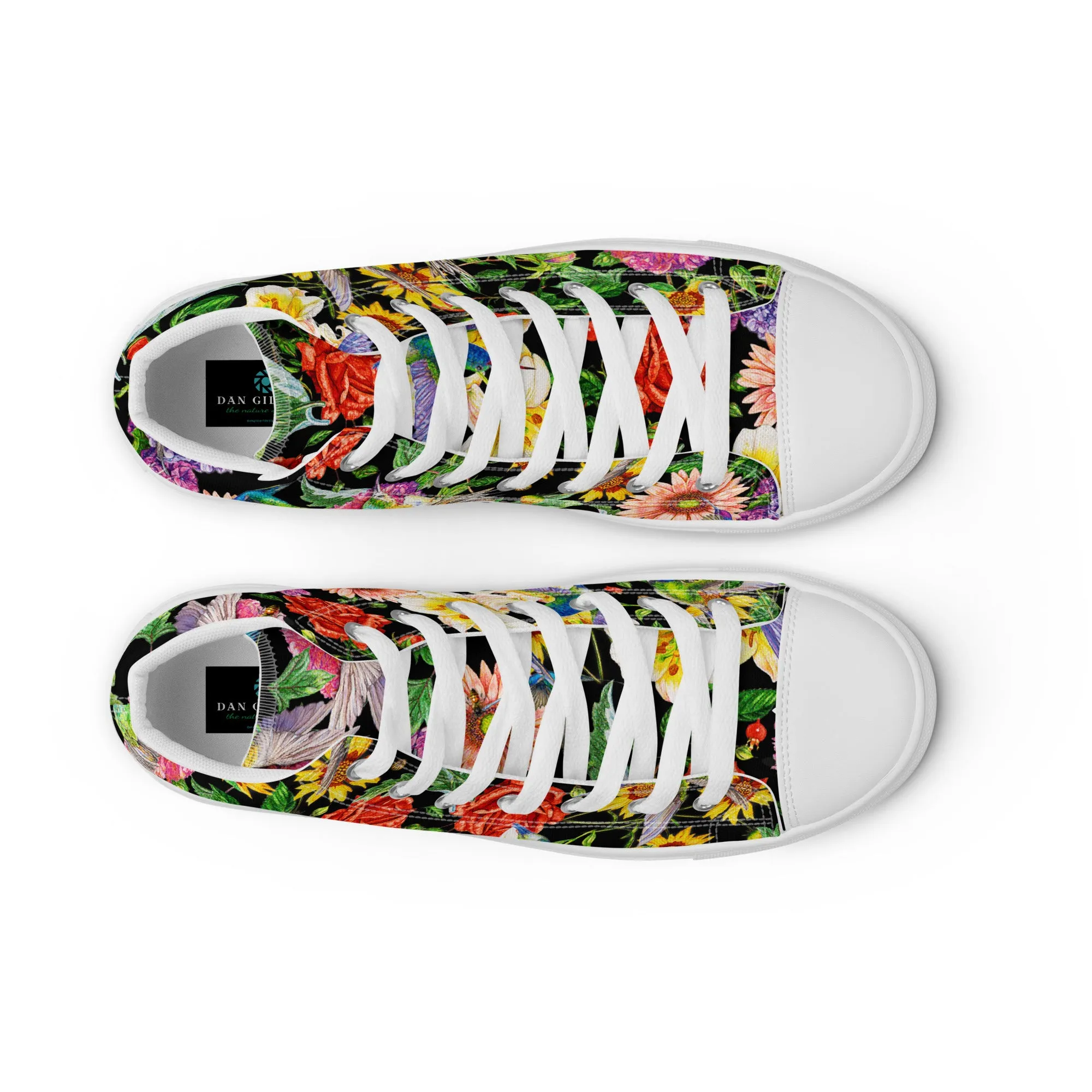 Hummingbird Garden Black - Women's High Top Canvas Shoes
