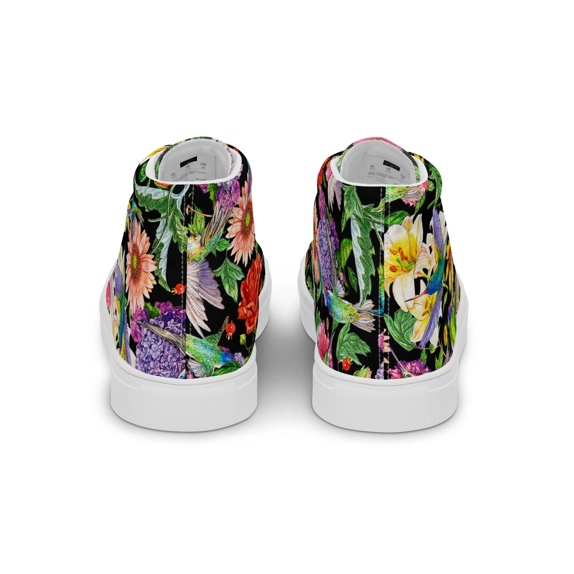 Hummingbird Garden Black - Women's High Top Canvas Shoes