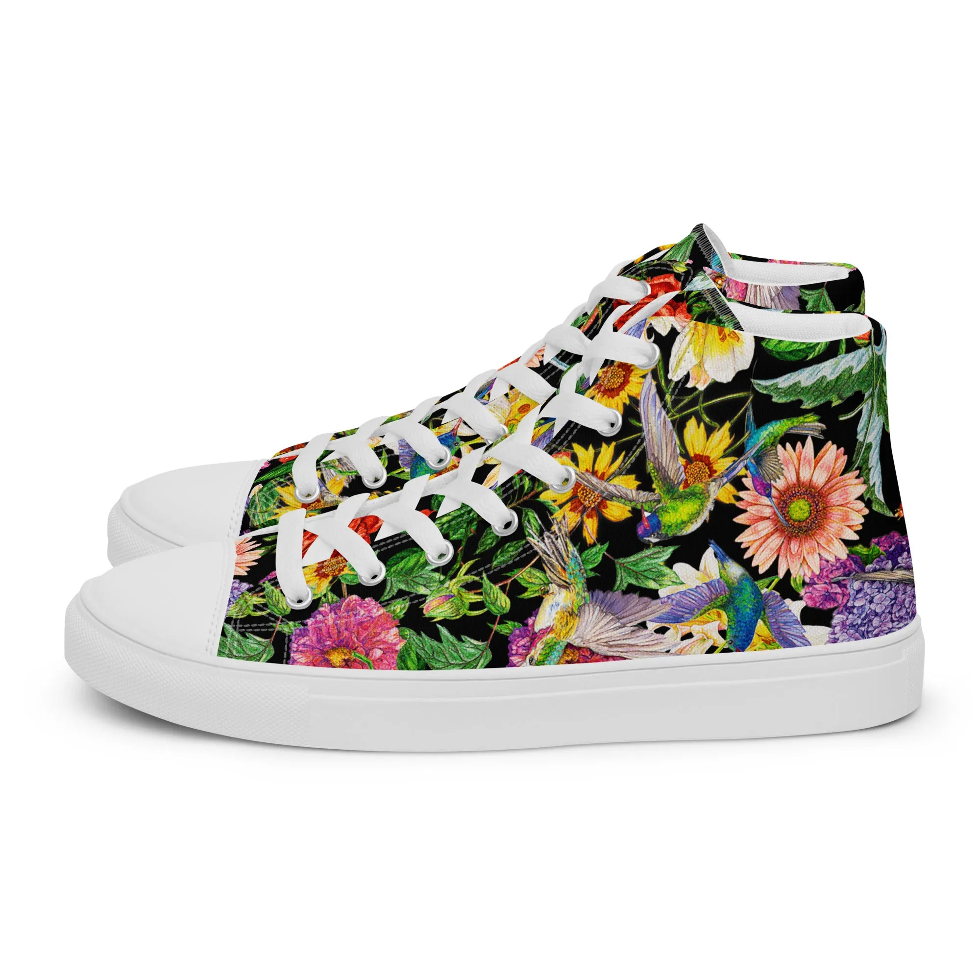 Hummingbird Garden Black - Women's High Top Canvas Shoes