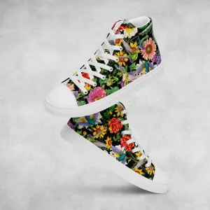 Hummingbird Garden Black - Women's High Top Canvas Shoes
