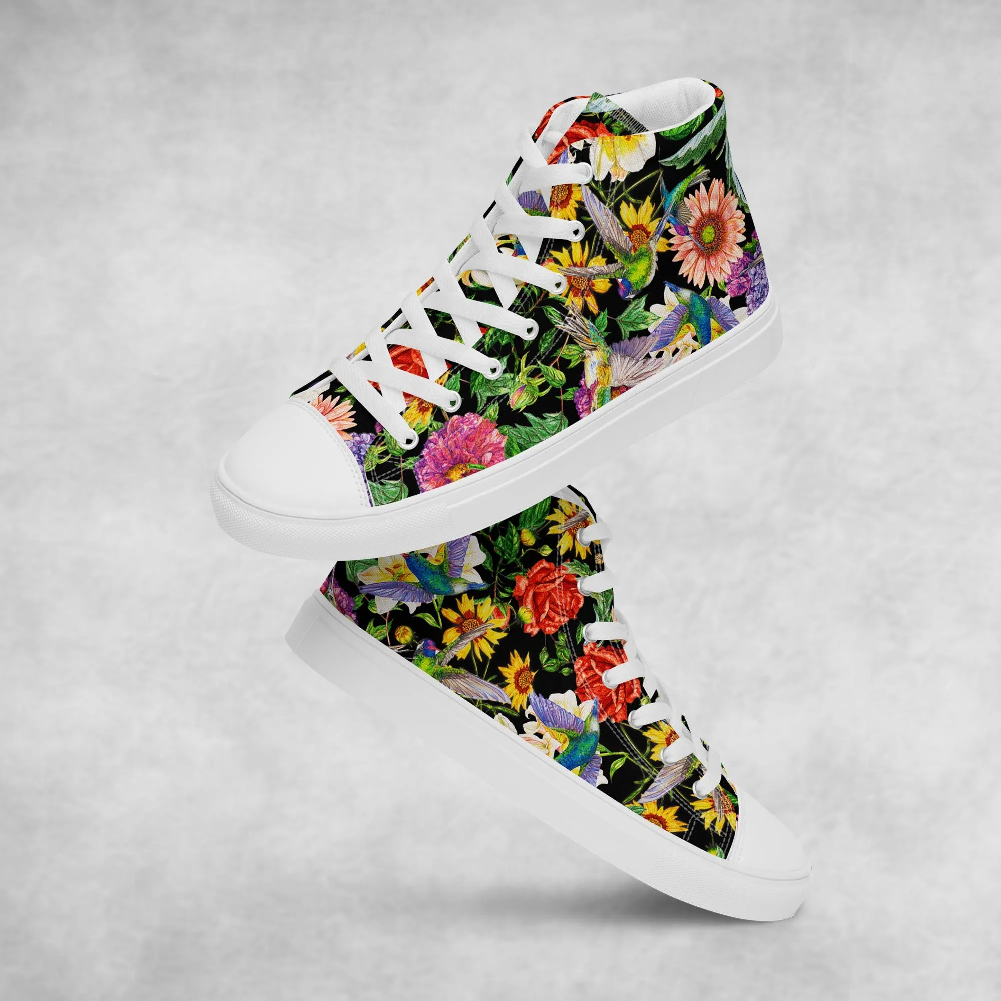 Hummingbird Garden Black - Women's High Top Canvas Shoes