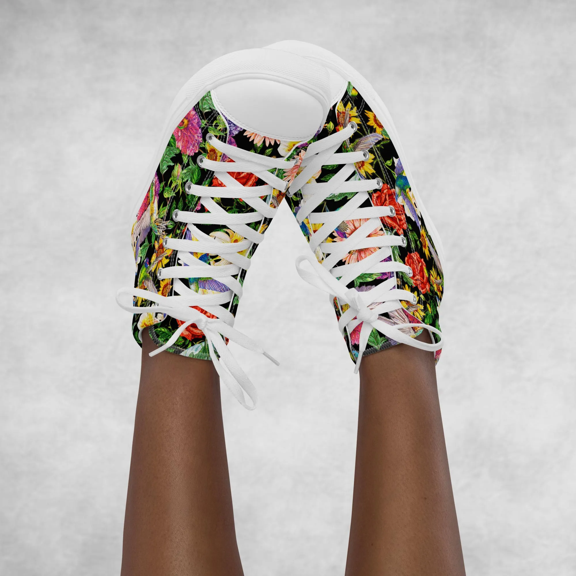 Hummingbird Garden Black - Women's High Top Canvas Shoes