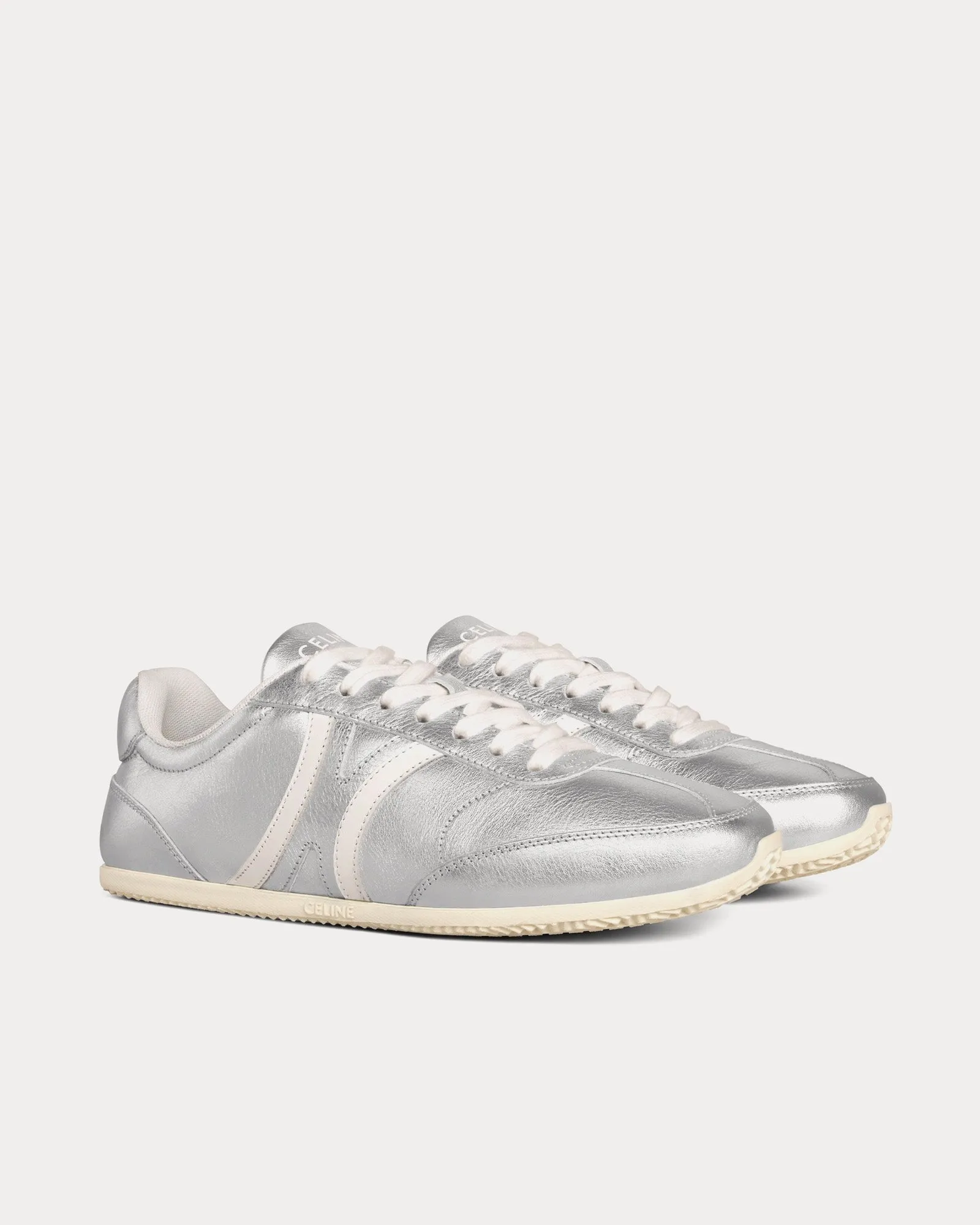 Jogger with Triomphe Signature Laminated Calfskin Silver / Optic White Low Top Sneakers