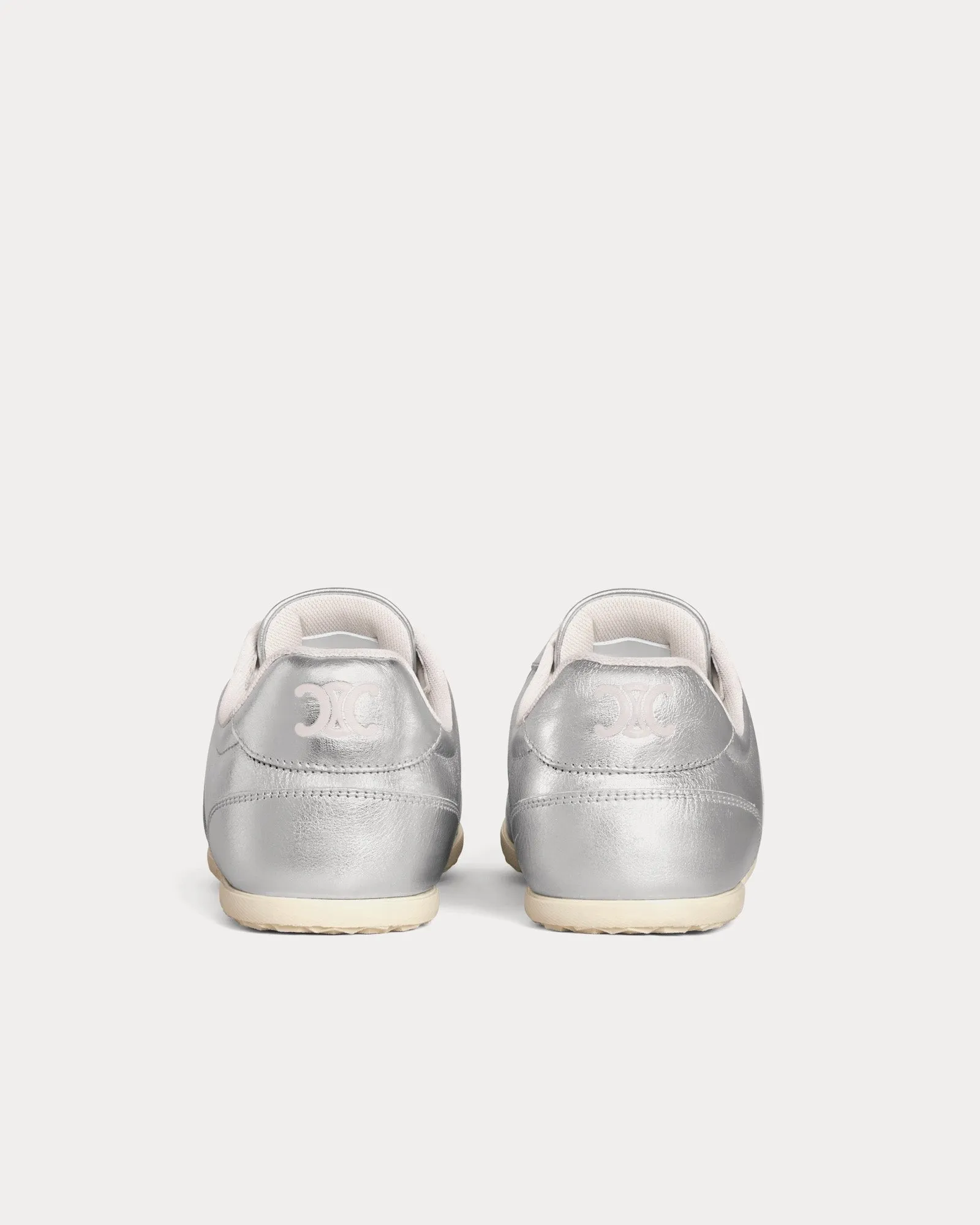 Jogger with Triomphe Signature Laminated Calfskin Silver / Optic White Low Top Sneakers