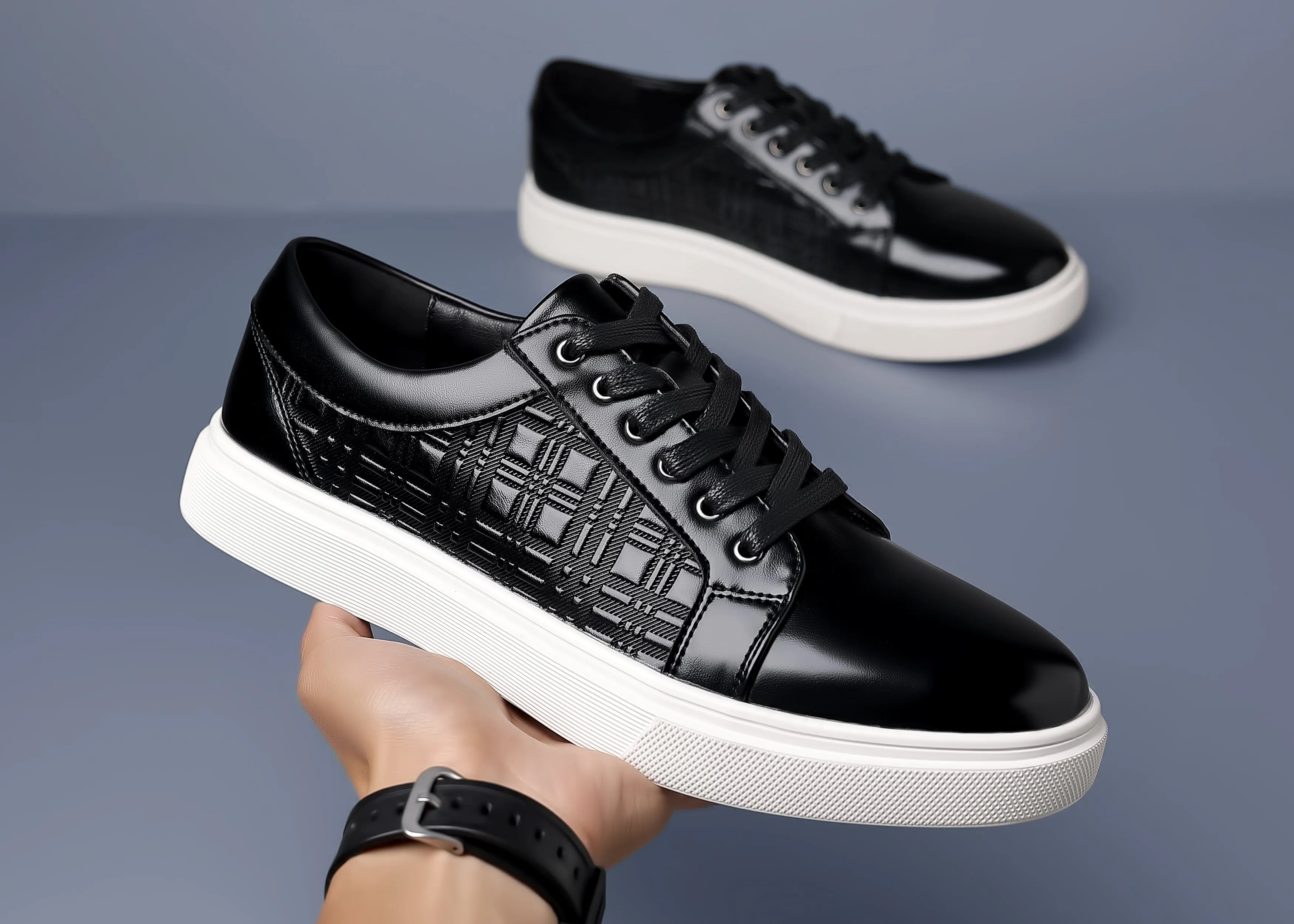 Men's Classic Plaid Leather Sneakers