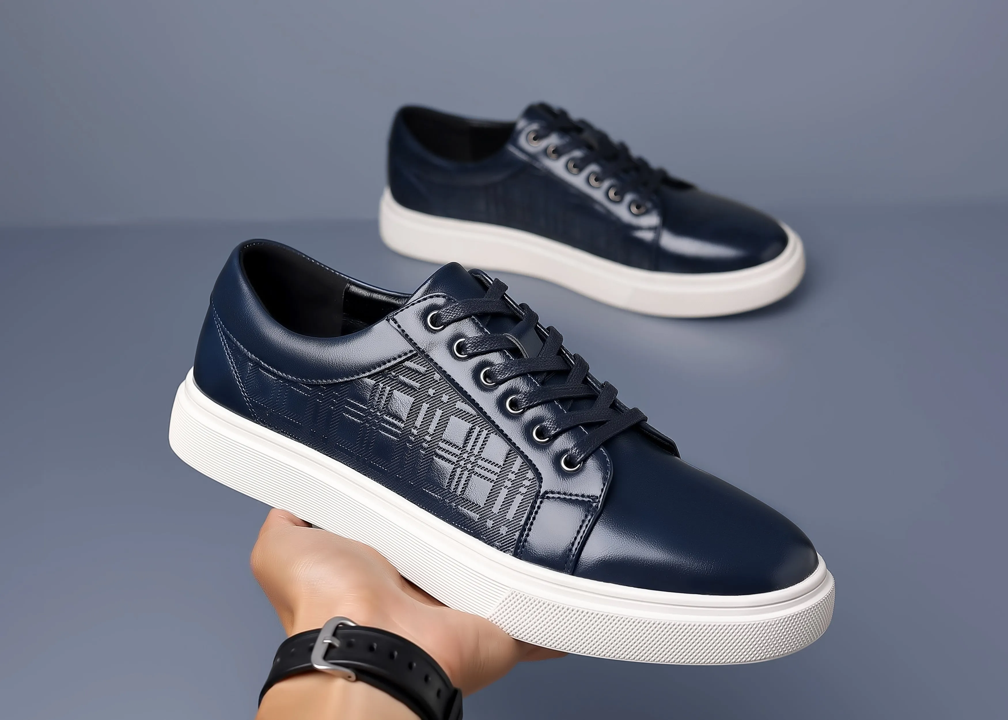 Men's Classic Plaid Leather Sneakers