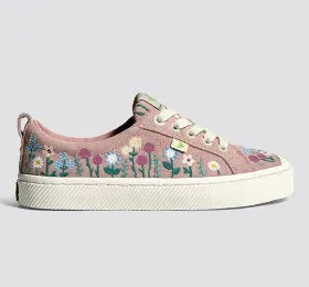 OCA Low Rose Suede Embroidered Flowers Sneaker Women
