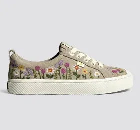 OCA Low Sand Suede Embroidered Flowers Sneaker Women