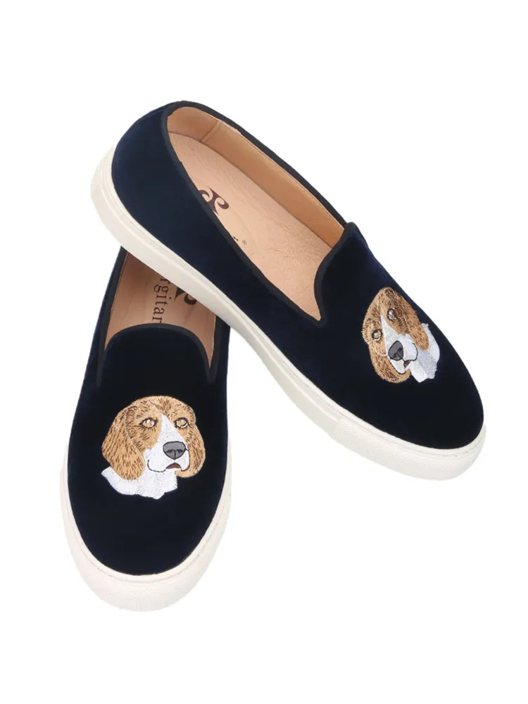 Piegitar summer new men's puppy embroidered casual sneakers European and American style one-legged white thick-soled shoes for men