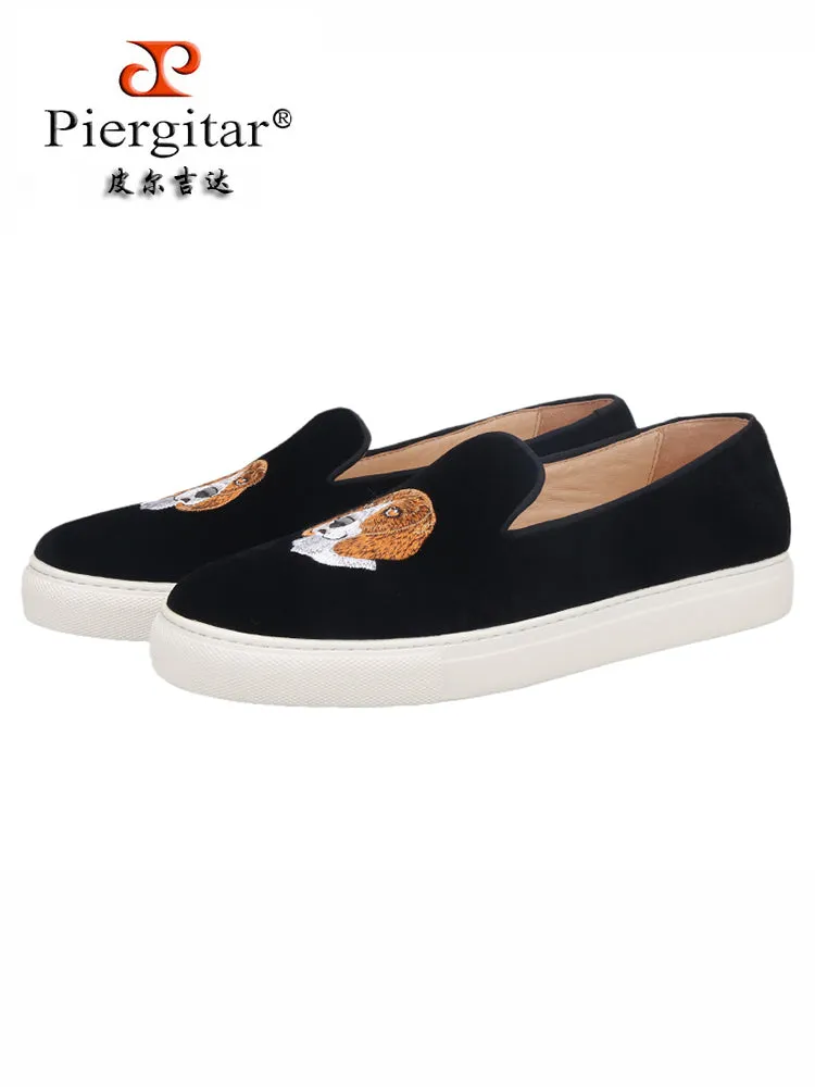 Piegitar summer new men's puppy embroidered casual sneakers European and American style one-legged white thick-soled shoes for men
