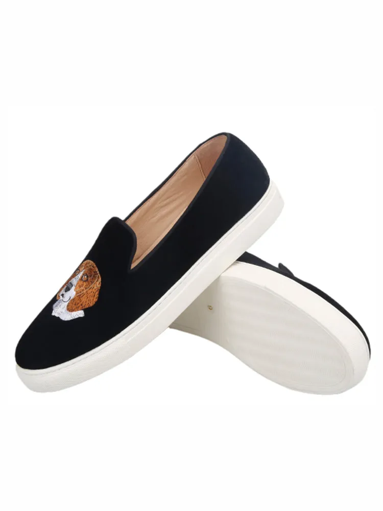 Piegitar summer new men's puppy embroidered casual sneakers European and American style one-legged white thick-soled shoes for men