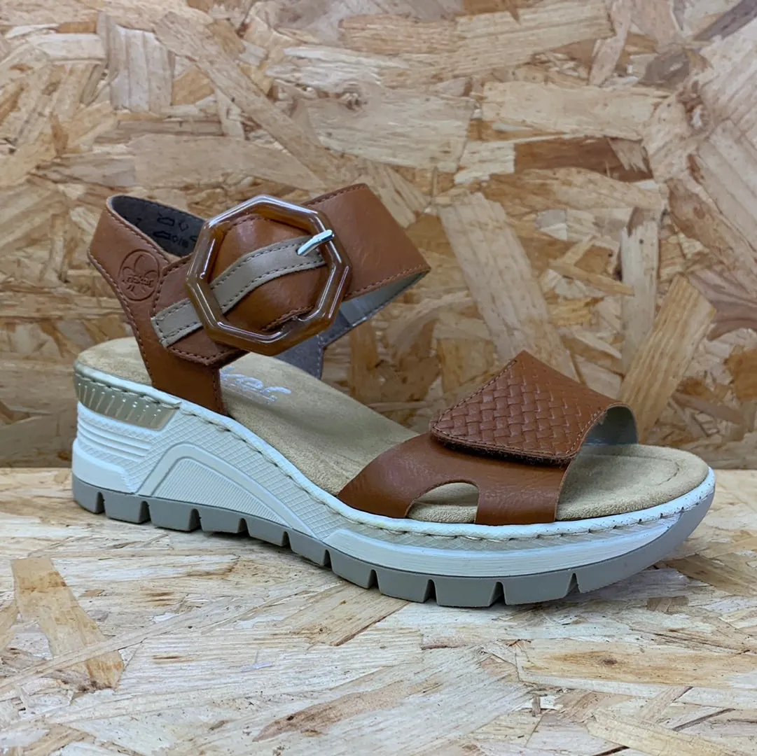 Rieker Womens Fashion Wedge Sandal - Brown