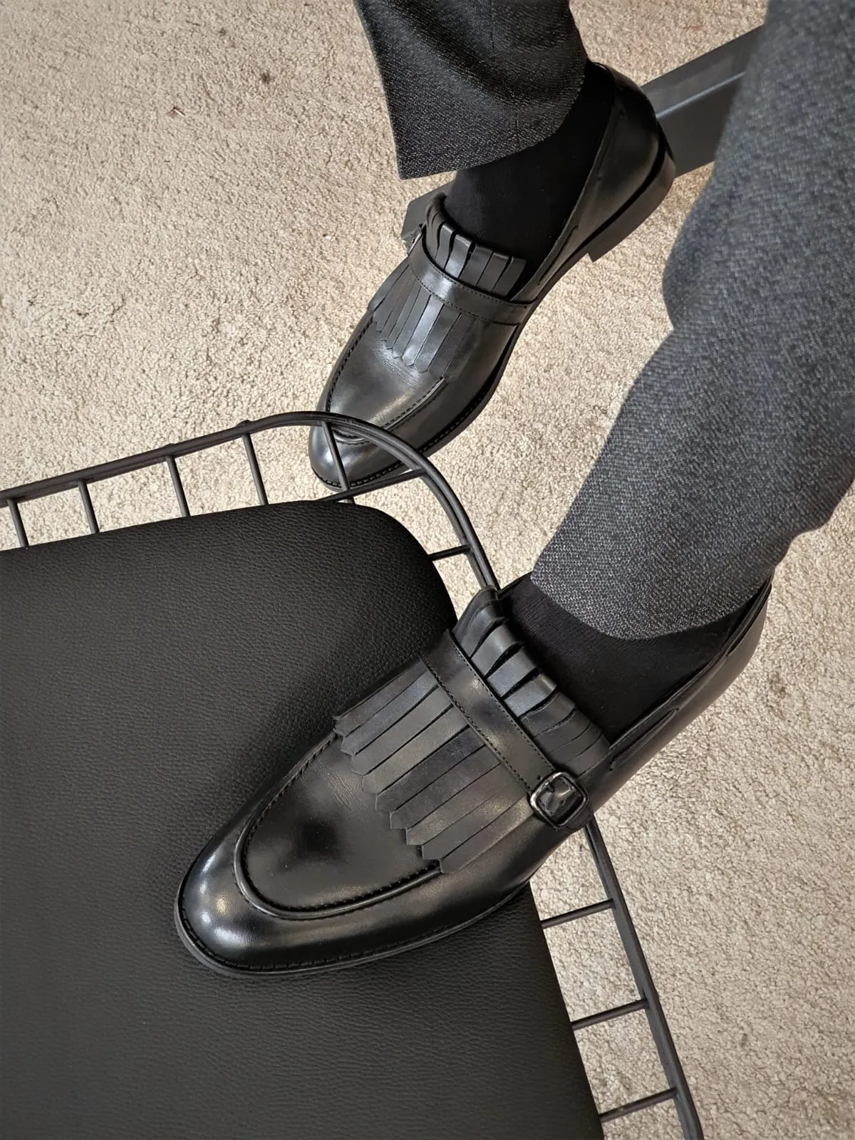 Royale Sardinelly Buckle Detailed Black Leather Shoes