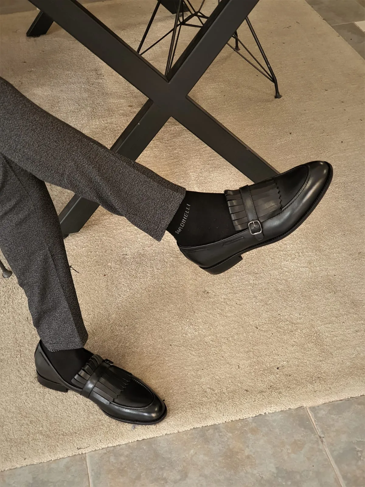 Royale Sardinelly Buckle Detailed Black Leather Shoes