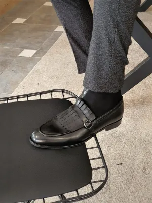Royale Sardinelly Buckle Detailed Black Leather Shoes
