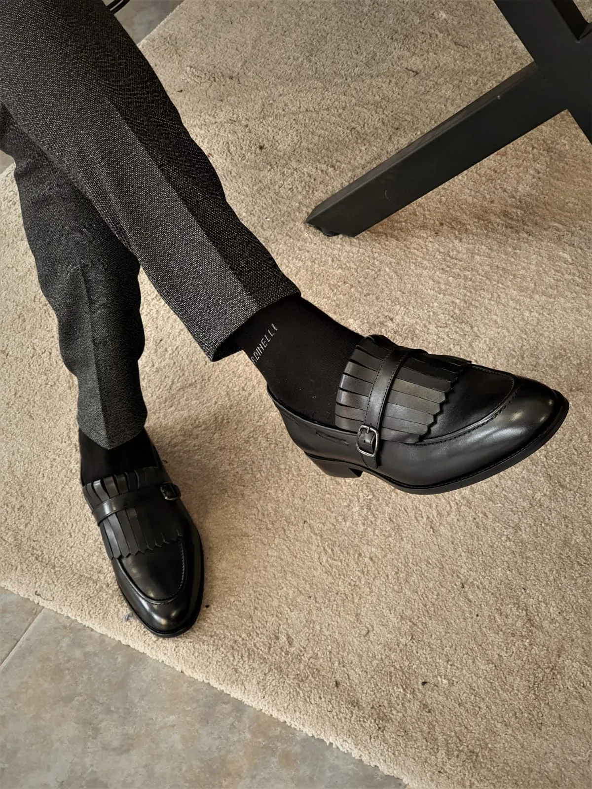 Royale Sardinelly Buckle Detailed Black Leather Shoes